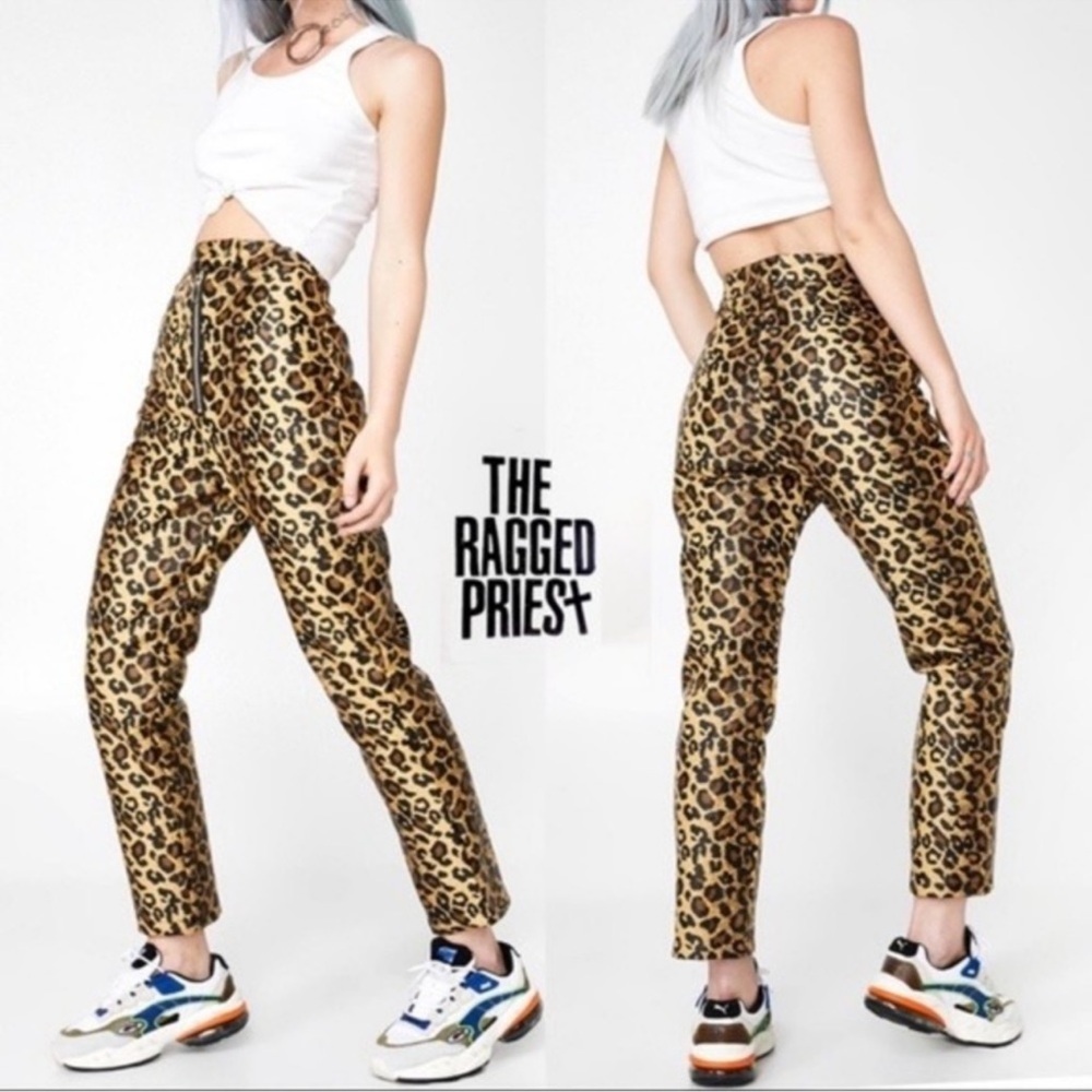 The Ragged Priest Puma Faux Leather Leopard Pant Trouser High Waisted